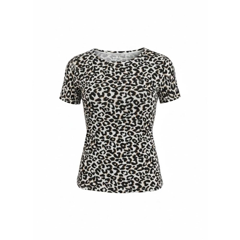 Talbots NWOT Abstract Cheetah Open Neck Short Sleeve Sweater Top Black Tan Sz XS